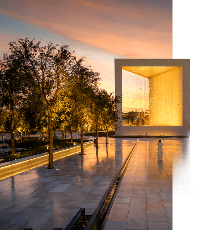 Orange colored scenic image of a house with square frame and treesl